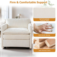 Oversized Accent Chair with Ottoman with Soft Corduroy Cushions-Beige