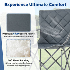Oversized Camping Chairs Outdoor Folding Chair with Cooler Pouch and Cup Holder