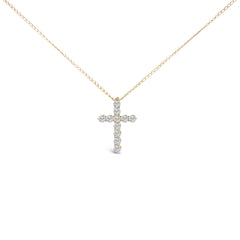 14K White Gold 1/2 Cttw Lab Grown Diamond 11 Stone Cross Pendant Necklace