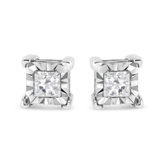.925 Sterling Silver 1/2 Cttw Miracle Set Princess-cut Diamond Solitaire Stud Earrings (H-I Color, I1-I2 Clarity)