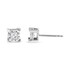 .925 Sterling Silver 1/2 Cttw Miracle Set Princess-cut Diamond Solitaire Stud Earrings (H-I Color, I1-I2 Clarity)