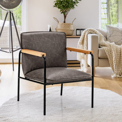 PU Leather Accent Chair with Rubber Wood Armrests