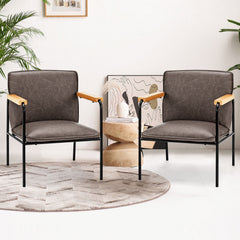 PU Leather Accent Chair with Rubber Wood Armrests