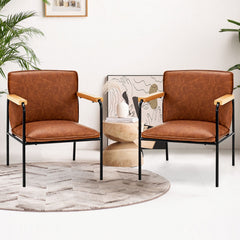 PU Leather Accent Chair with Rubber Wood Armrests