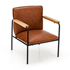 PU Leather Accent Chair with Rubber Wood Armrests