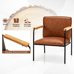 PU Leather Accent Chair with Rubber Wood Armrests