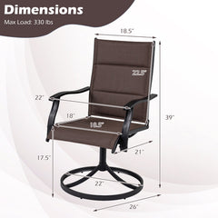 Padded Patio Swivel Chairs Set of 2 Ergonomic Outdoor Dining Chairs with Breathable Fabric