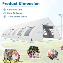 20 x 40 FT Peach Shaped Party Tent Wedding Canopy with Zipper Doors-White