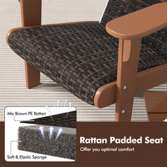 Patio Adirondack Chair with Rattan Padded Seat and Hidden Cupholder-Coffee