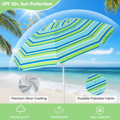 6.5 Feet Patio Beach Umbrella with Waterproof Polyester Fabric