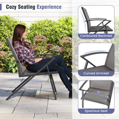 Patio Chairs Set of 2 Lawn Chairs with Heavy Duty Metal Frame-Grey