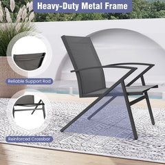 Patio Chairs Set of 2 Lawn Chairs with Heavy Duty Metal Frame-Grey