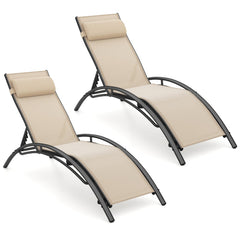 Patio Chaise Lounges Set of 2 Outdoor Recliner with 5-Position Backrest