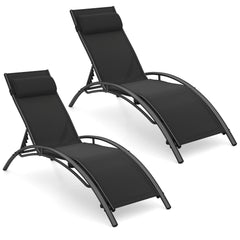 Patio Chaise Lounges Set of 2 Outdoor Recliner with 5-Position Backrest