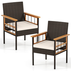 Patio Dining Chairs Set of 2 with Soft Cushions-White