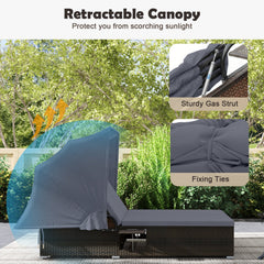 Patio Double Chaise Lounge with Shade Cushions and Folding Side Trays