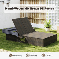 Patio Double Chaise Lounge with Shade Cushions and Folding Side Trays