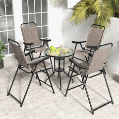 Patio Folding Bar Stool Set of 4 with Metal Frame and Footrest-Coffee