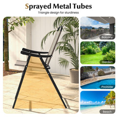 Patio Folding Bar Stool Set of 4 with Metal Frame and Footrest-Coffee
