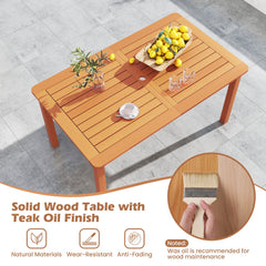 Patio Outdoor Solid Wood Dining Table with Umbrella Hole for 6