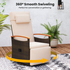 Patio Rattan 360° Swivel Recliner Chair with Adjustable Backrest and Footrest-Beige
