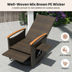 Patio Rattan 360° Swivel Recliner Chair with Adjustable Backrest and Footrest-Beige