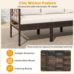 Patio Rattan Chairs with Ottomans and Side Table for Backyard-White