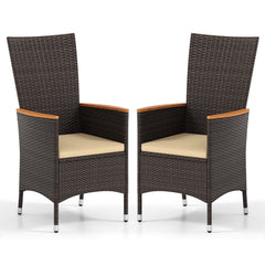 Patio Rattan Chairs Set of 2 Outdoor Wicker Dining Chairs with High Backrest-Beige