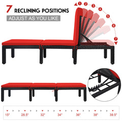 Patio Rattan Cushioned Height Adjustable Lounge Chair-Red & Off White
