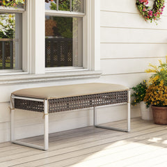 43 Inch Patio Rectangle Ottoman Pack of 2 with Metal Legs and Seat Cushion-Beige
