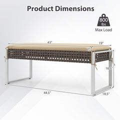 43 Inch Patio Rectangle Ottoman Pack of 2 with Metal Legs and Seat Cushion-Beige