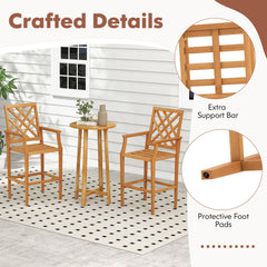 Patio Teak Wood Bar Stool Outdoor Counter Height Chair with Ergonomic Backrest