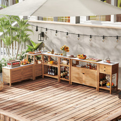Patio Wood Storage Cabinet Outdoor Acacia Wood Buffet Cabinet