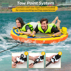 1 or 2 Person Inflatable Towable Tube for Boating with Quick Connector