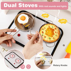 Play Kitchen Height Adjustable with Microwave and Lights and Sounds-Pink