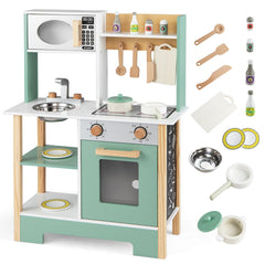 Play Kitchen Wooden Toy Kitchen Playset with Chalkboard Birthday Gift for Kids Aged 3 +