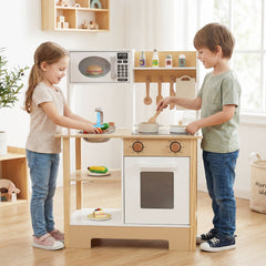 Play Kitchen Wooden Toy Kitchen Playset with Chalkboard Birthday Gift for Kids Aged 3 +