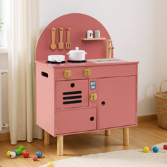 Play Kitchen for Kids Wooden Kitchen Playset with Stoves Faucet Sink Microwave and Oven