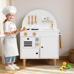 Play Kitchen for Kids Wooden Kitchen Playset with Stoves Faucet Sink Microwave and Oven