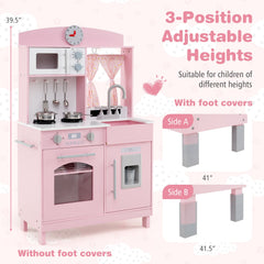 Play Kitchen for Kids Wooden Chef Pretend Playset with 3 Adjustable Heights Microwave