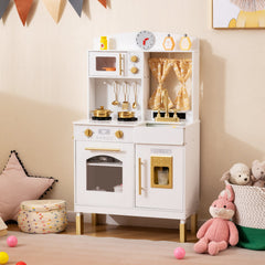 Play Kitchen for Kids Wooden Chef Pretend Playset with 3 Adjustable Heights Microwave