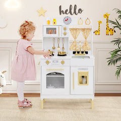 Play Kitchen for Kids Wooden Chef Pretend Playset with 3 Adjustable Heights Microwave