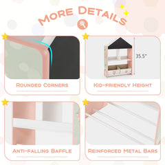 Playhouse Kids Bookshelf with Chalkboard and Whiteboard for 3-6 Years-Pink
