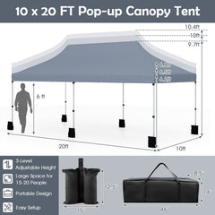 10 X 20 FT Pop up Canopy Tent Foldable Portable Outdoor Gazebo with Carry Bag-Gray