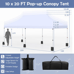 10 X 20 FT Pop up Canopy Tent Foldable Portable Outdoor Gazebo with Carry Bag-White
