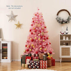Pre-Lit Tinsel Christmas Tree Artificial Xmas Tree with Lush Branch Tips Holiday Decoration