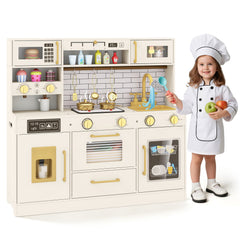 Pretend Toy Kitchen Set with Stoves and Water Dispenser-Beige