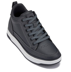 CALTO - Q273 - 2 Inches Taller (Cement Grey) -Elevated Leatherette Micro-Perforated Sneakers