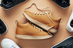CALTO - Q274 - 2 Inches Taller (Camel Brown & Gum Sole) - Elevated Leatherette Micro-Perforated Sneakers