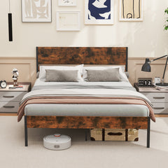 Twin/Full/Queen/King Metal Bed Frame with Wooden Headboard and Footboard-Queen Size